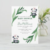 Niedliche Panda Foliage Gender Neutral Chic Baby D Einladung (Stehend Vorderseite)
