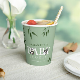 Niedliche Panda & Foliage Neutral Baby Dusche Pappbecher