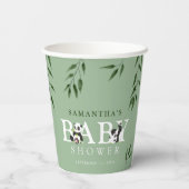 Niedliche Panda & Foliage Neutral Baby Dusche Pappbecher (Rückseite)