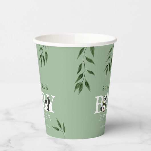 Niedliche Panda & Foliage Neutral Baby Dusche Pappbecher (Links)