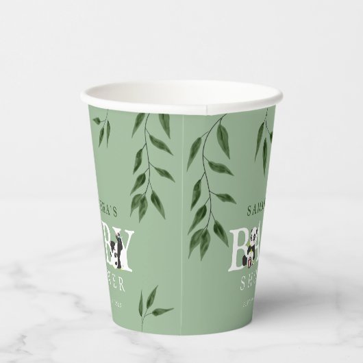 Niedliche Panda & Foliage Neutral Baby Dusche Pappbecher (Rechts)