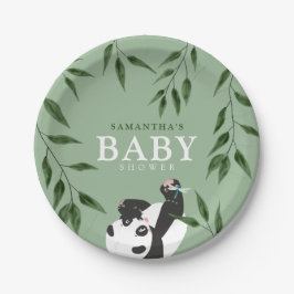 Niedliche Panda & Foliage Neutral Baby Dusche Pappteller