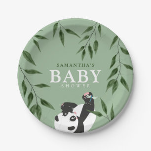 Niedliche Panda & Foliage Neutral Baby Dusche Pappteller
