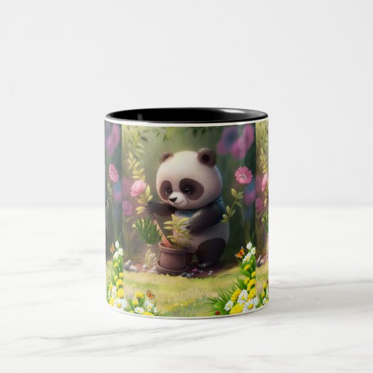 Niedliche Panda Gärtnerei Blume Schmetterlinge Kun Zweifarbige Tasse (Mittel)