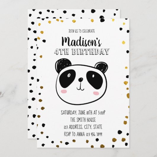 Niedliche Panda-Geburtstagsfeier Einladung (Vorne/Hinten)