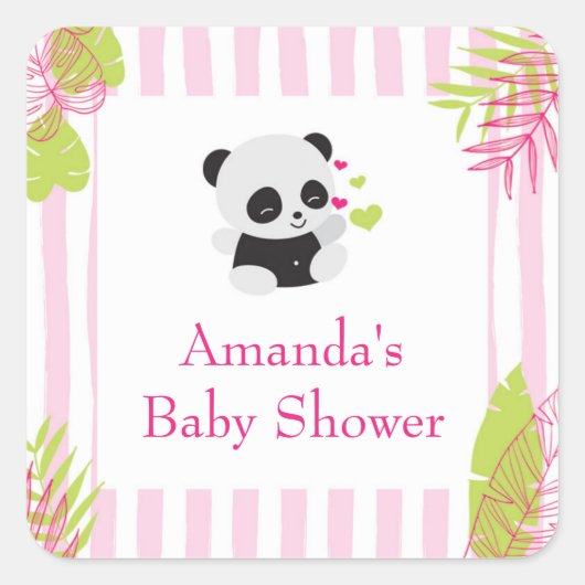 Niedliche Panda Girl Baby Shower Gefallen Geschenk Quadratischer Aufkleber (Vorderseite)