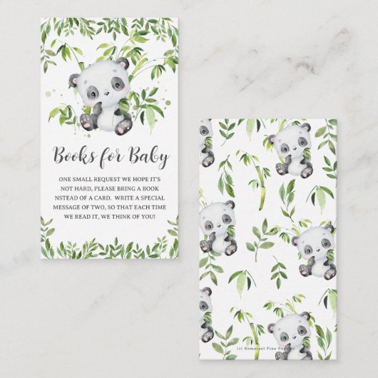 Niedliche Panda Greenery Baby Shower Books for Bab Begleitkarte (Vorne/Hinten)