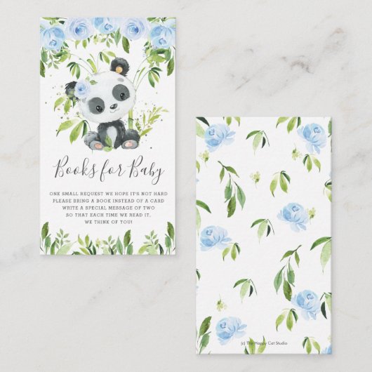 Niedliche Panda Greenery Blue Floral Books for Bab Begleitkarte (Vorne/Hinten)
