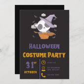 Niedliche Panda Hexe Wolken Fledermäuse Schwarzes  Einladung (Vorne/Hinten)