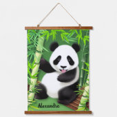 Niedliche Panda in Bamboo-Wald-Hängeländer Wandteppich Mit Holzrahmen (Vorderseite)