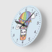 Niedliche Panda in Hot Air Ballon Kinder Zimmer De Runde Wanduhr (Winkel)