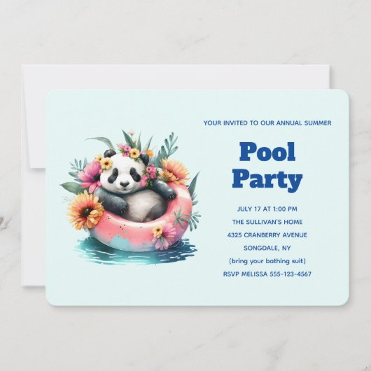 Niedliche Panda-Kühlung in einem Inner Tube Pool-P Einladung (Vorderseite)