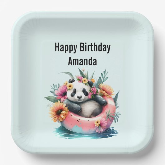 Niedliche Panda-Kühlung in einer Innentröhre Gebur Pappteller (Vorderseite)