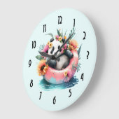 Niedliche Panda-Kühlung in einer Innentröhre Große Wanduhr (Winkel)