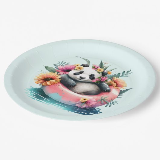 Niedliche Panda-Kühlung in einer Innentröhre Pappteller (Schrägansicht)