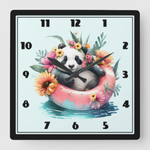 Niedliche Panda-Kühlung in einer Innentröhre Quadratische Wanduhr