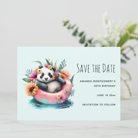 Niedliche Panda-Kühlung in einer Innentröhre Save The Date (Stehend Vorderseite)
