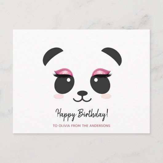 Niedliche Panda Lashes Happy Birthday personalisie Postkarte (Vorderseite)