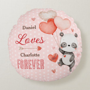 Niedliche Panda Liebe Rotes Herz Balloons Valentin Rundes Kissen