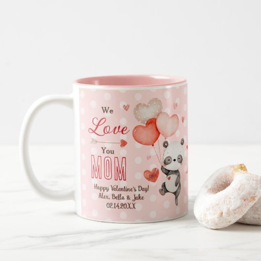 Niedliche Panda Liebe Rotes Herz Balloons Valentin Zweifarbige Tasse (Mit Donut)