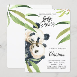 Niedliche Panda Mama & Baby Eucalyptus Baby Dusche Einladung