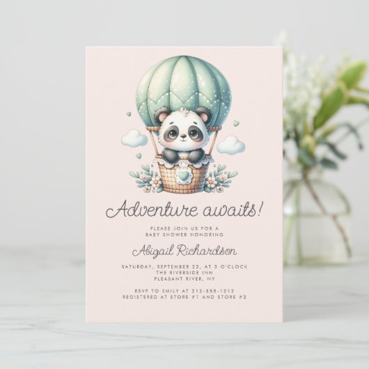 Niedliche Panda Mint Green Blush QR Code Kinderdus Einladung (Stehend Vorderseite)