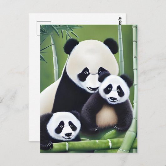 Niedliche Panda Mother and Cubs AI Creation Postkarte (Vorne/Hinten)
