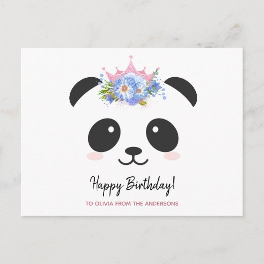 Niedliche Panda-Prinzessin Happy Birthday personal Postkarte (Vorderseite)
