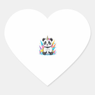 Niedliche Panda Riding Unicorn Girls - Rainbow Tan Herz-Aufkleber