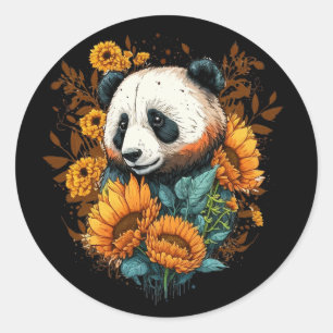 Niedliche Panda Sonnenblume Lover Zeichnend Kunst Runder Aufkleber