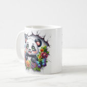 Niedliche Panda taucht fröhlich durch eine knackte Kaffeetasse (Vorderseite Links)