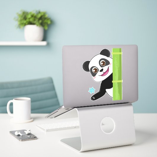 Niedliche Panda und Schneeflocken Aufkleber (Laptop auf Schreibtisch)