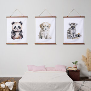 Niedliche Panda, Welpe und Lee Wandteppich Mit Holzrahmen