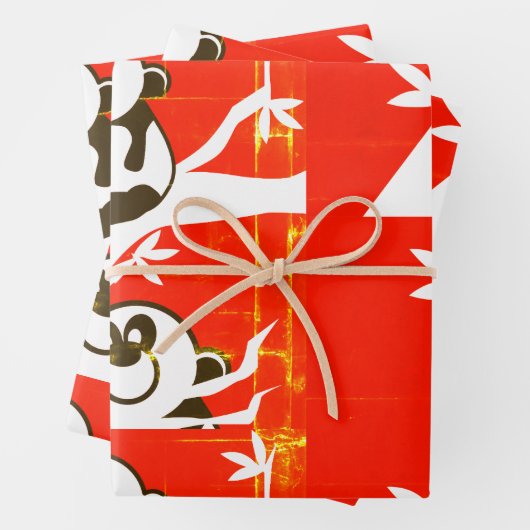 Niedliche Pandas auf einem Bambusbaum Geschenkpapier Set (Beispiel)