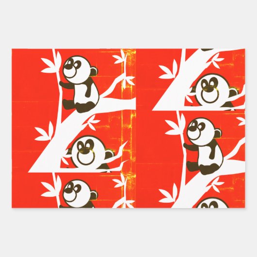 Niedliche Pandas auf einem Bambusbaum Geschenkpapier Set (Vorderseite)