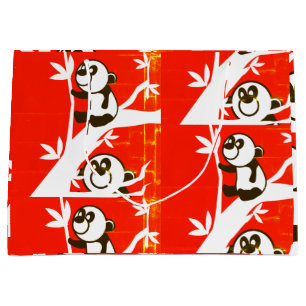 Niedliche Pandas auf einem Bambusbaum Große Geschenktüte