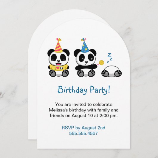 Niedliche Pandas Geburtstagsfeier Einladung (Vorne/Hinten)