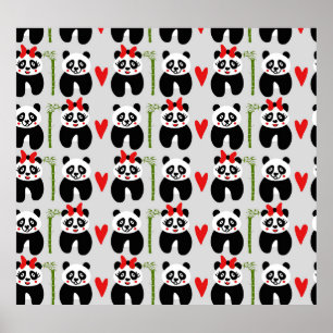 Niedliche Pandas Herz: Kindermuster Poster