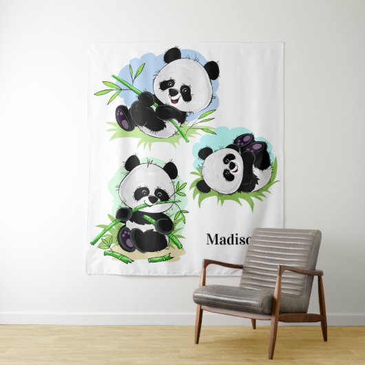Niedliche Pandas individuelle Name Tapisserien Wandteppich (Beispiel)