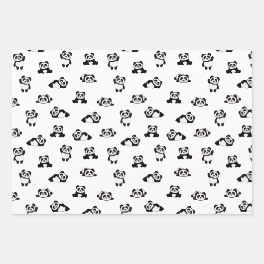 Niedliche Pandas Schwarz-Weiß-Muster Personalisier Geschenkpapier Set (Vorderseite)