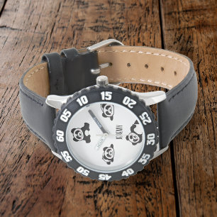 Niedliche Pandas Schwarz/Weiß Personalisiert Armbanduhr