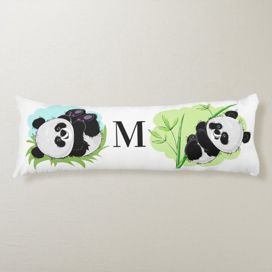 Niedliche Pandas-Sitzkissen auf Monogramm Seitenschläferkissen (Vorderseite)