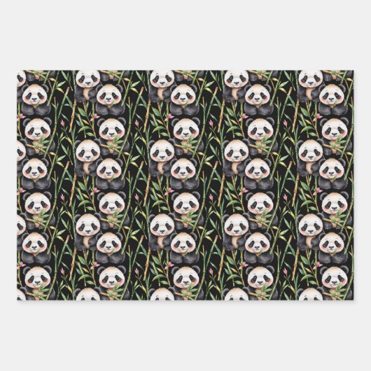 Niedliche Pandas und Bamboo Geschenkpapier Set (Vorderseite 3)