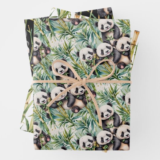 Niedliche Pandas und Bamboo Geschenkpapier Set (Beispiel)