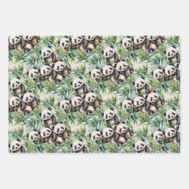 Niedliche Pandas und Bamboo Geschenkpapier Set