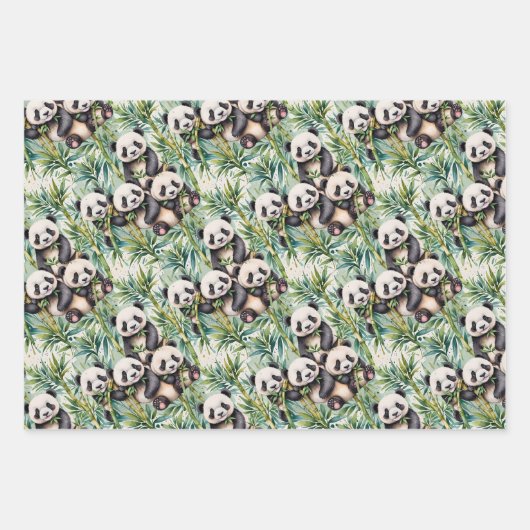 Niedliche Pandas und Bamboo Geschenkpapier Set (Vorderseite)