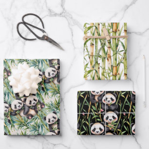 Niedliche Pandas und Bamboo Geschenkpapier Set