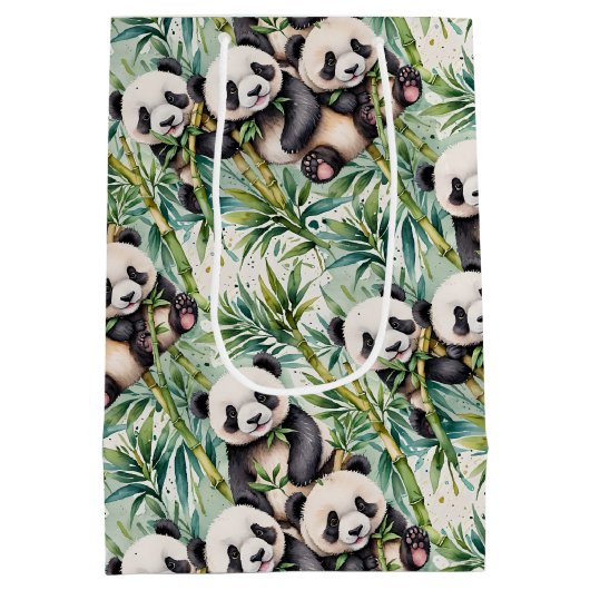 Niedliche Pandas und Bamboo Mittlere Geschenktüte (Rückseite)