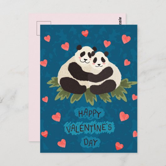 Niedliche Pandas Valentinstag Postkarte (Vorne/Hinten)