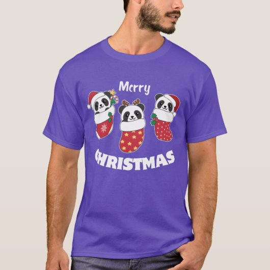 Niedliche Pandas zu Weihnachten Strümpfe Zu Weihna T-Shirt (Vorderseite)